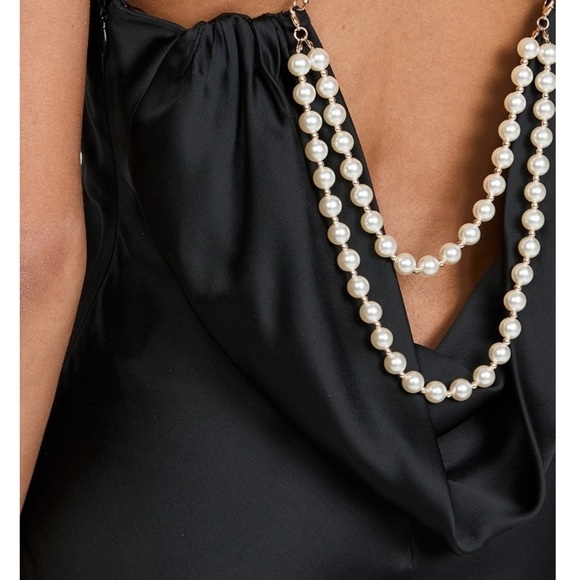 NWT RETROFETE Satin Pearl Halter Strap Sleeveless Draped Open Back Maxi Dress S - Picture 4 of 10